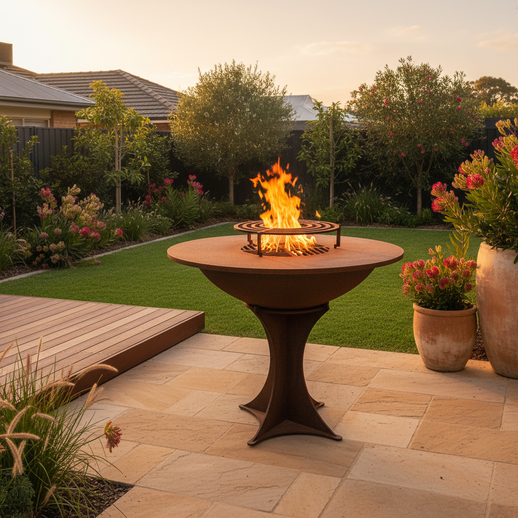 Round Corten Steel Wood Fire BBQ