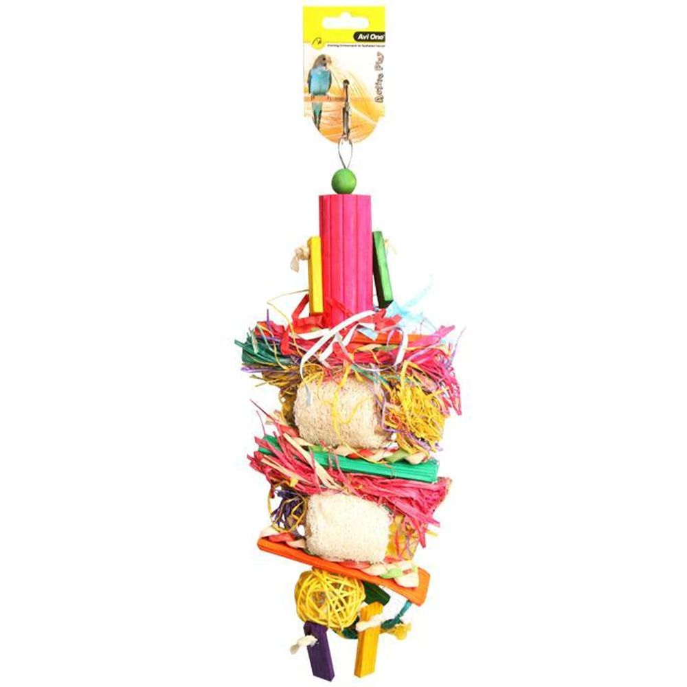 AVI ONE Bird Toy Loofa with Rattan Ball Raffia & Wooden Beads