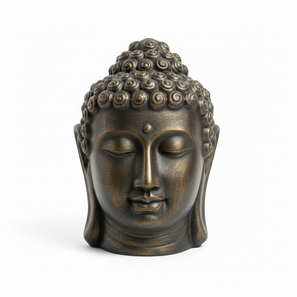 Buddha head statue with refined features