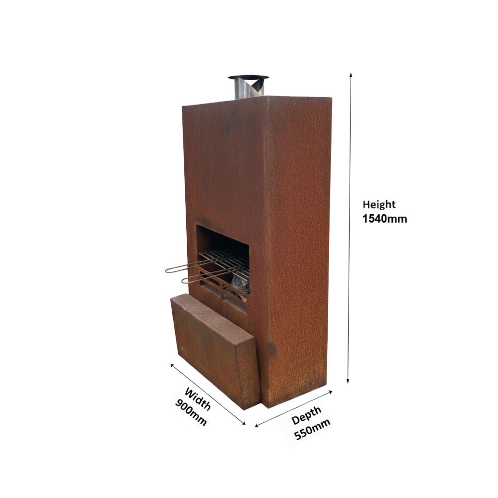 Corten Steel Outdoor Fireplace with Grill