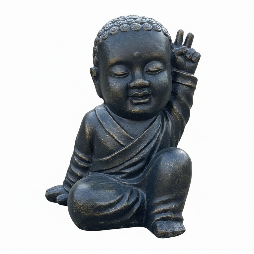 Dark Charcoal Robe Baby Buddha Zoomed