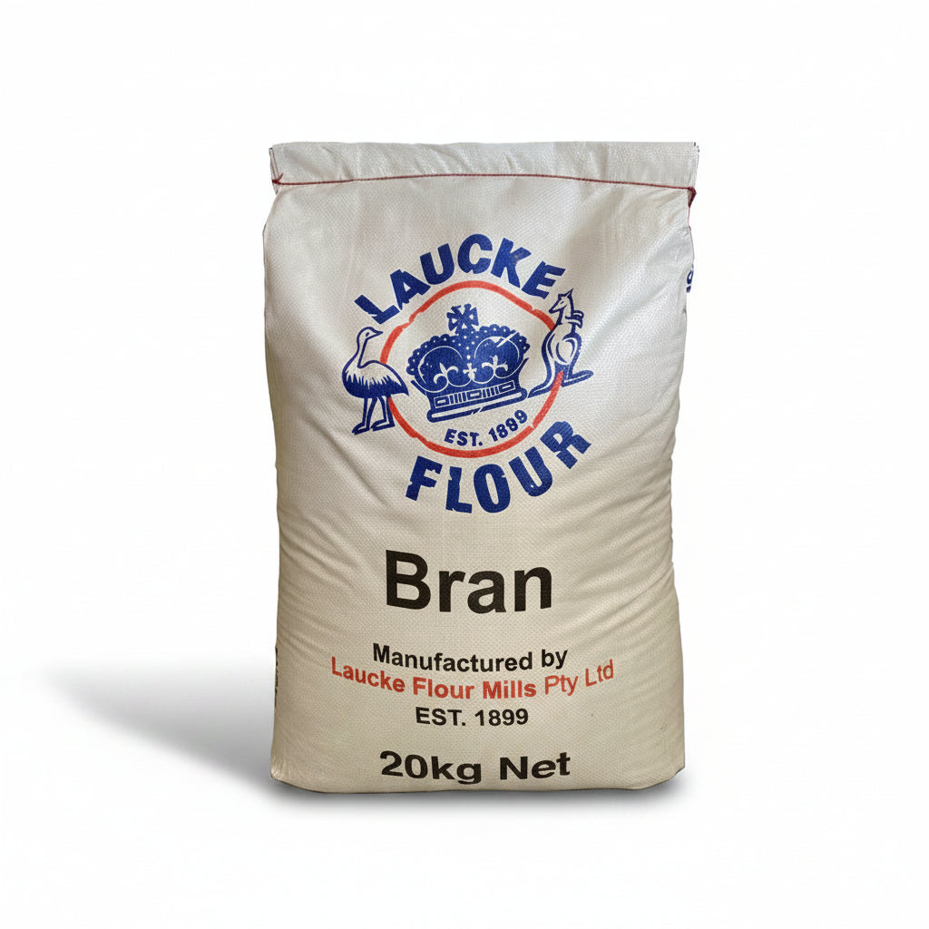 A 20kg bag of Laucke Mills Bran livestock feed.