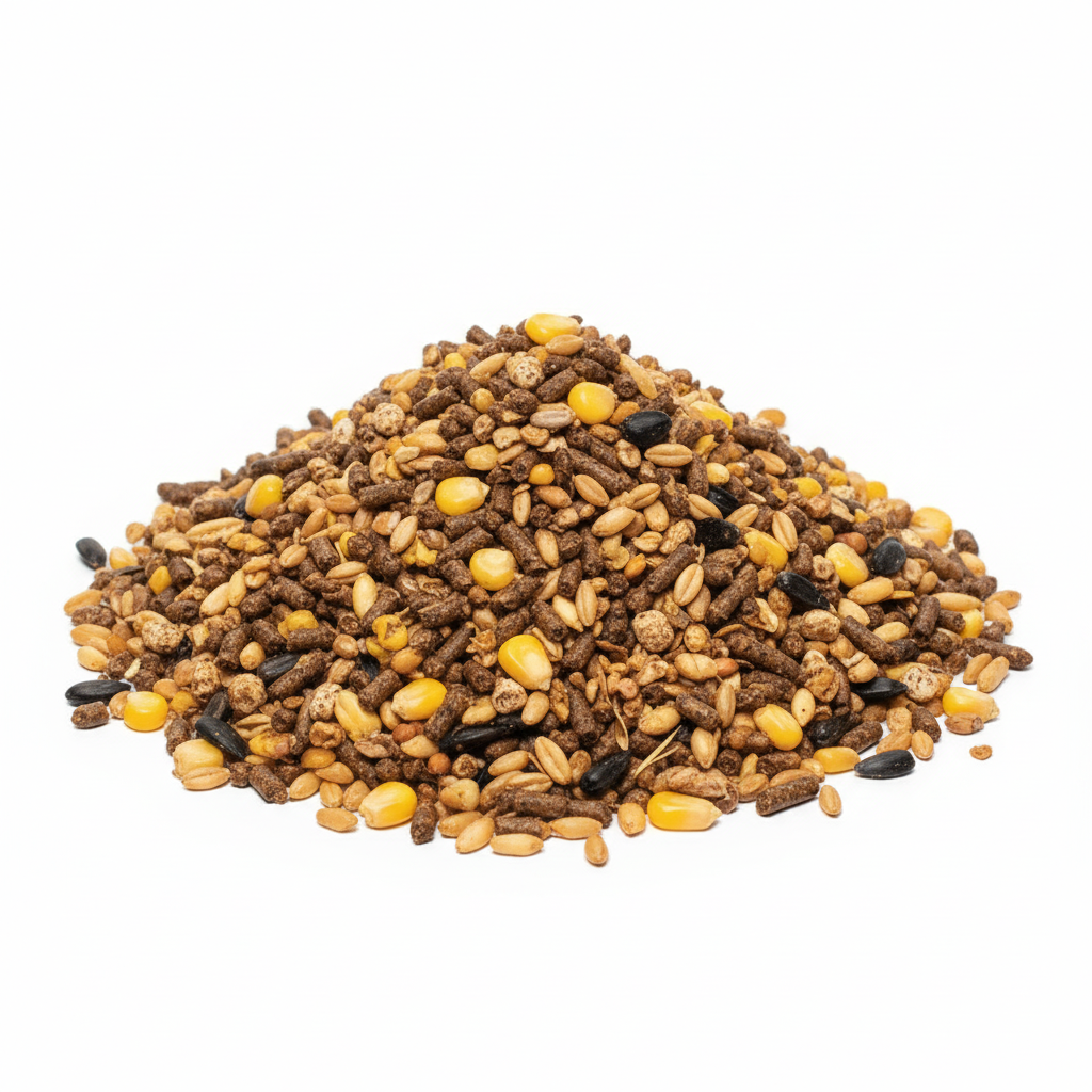 Pile of feed on white background