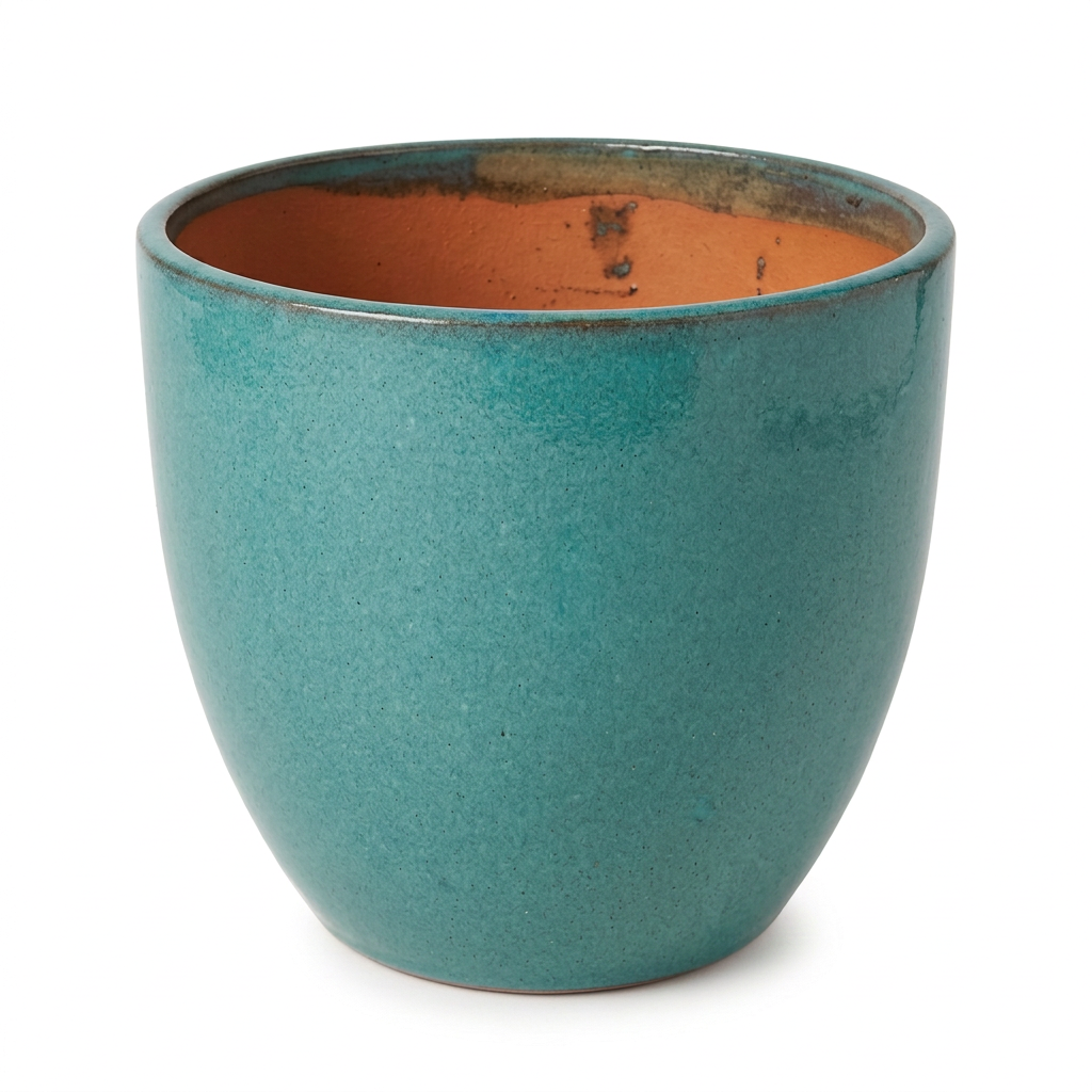 Terracotta Works Egg Pot Glazed Terracotta Garden Pot Aqua 21 x 19cm