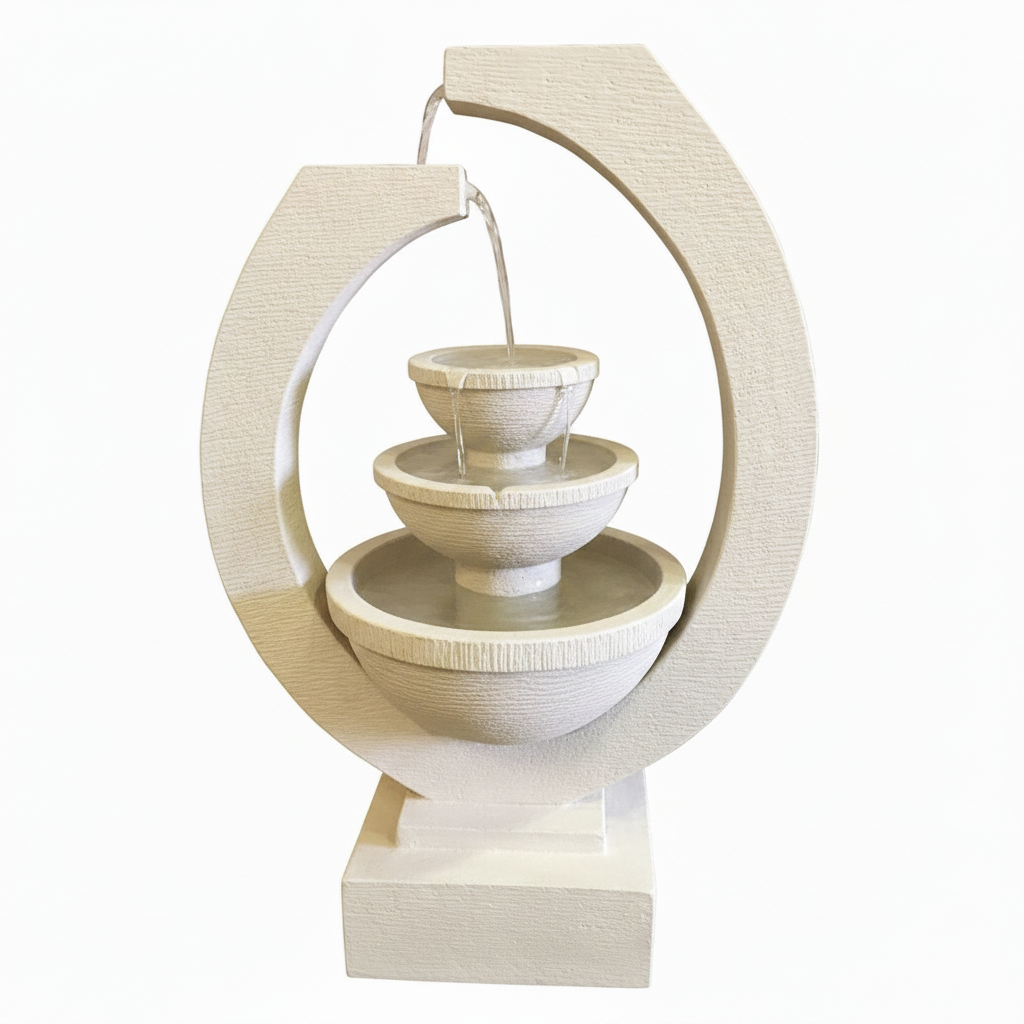 Tranquil Cascade Triple Bowl Fountain – Cream