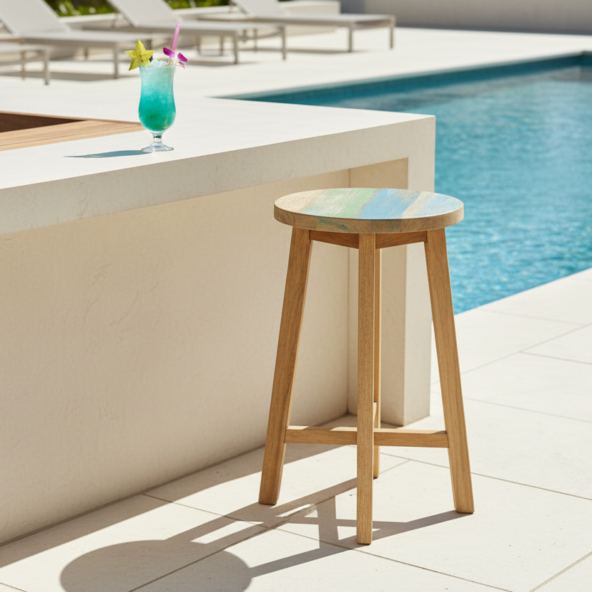 Kipas Boatwood Blue Round Stool