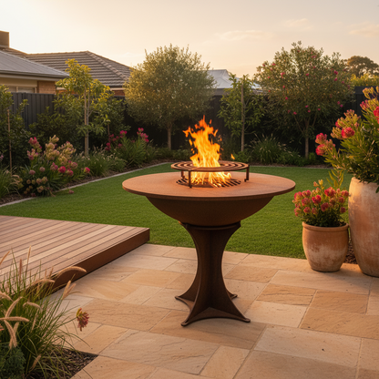 Round Corten Steel Wood Fire BBQ