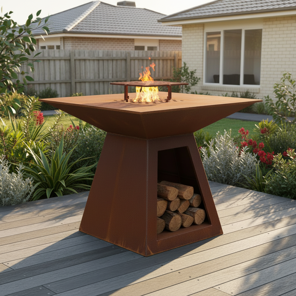 Square Corten Steel Wood Fire BBQ