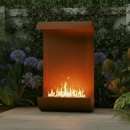 Corten Steel Outdoor Reflective Wall Fireplace