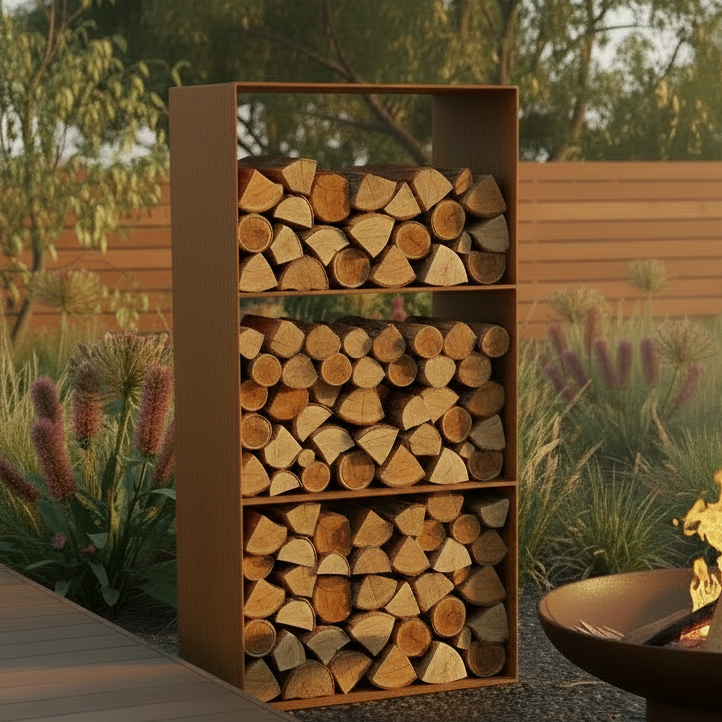 Corten Steel 3 Tier Firewood Holder