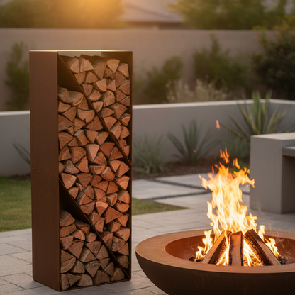 Corten Steel 3 Tier Angled Firewood Holder