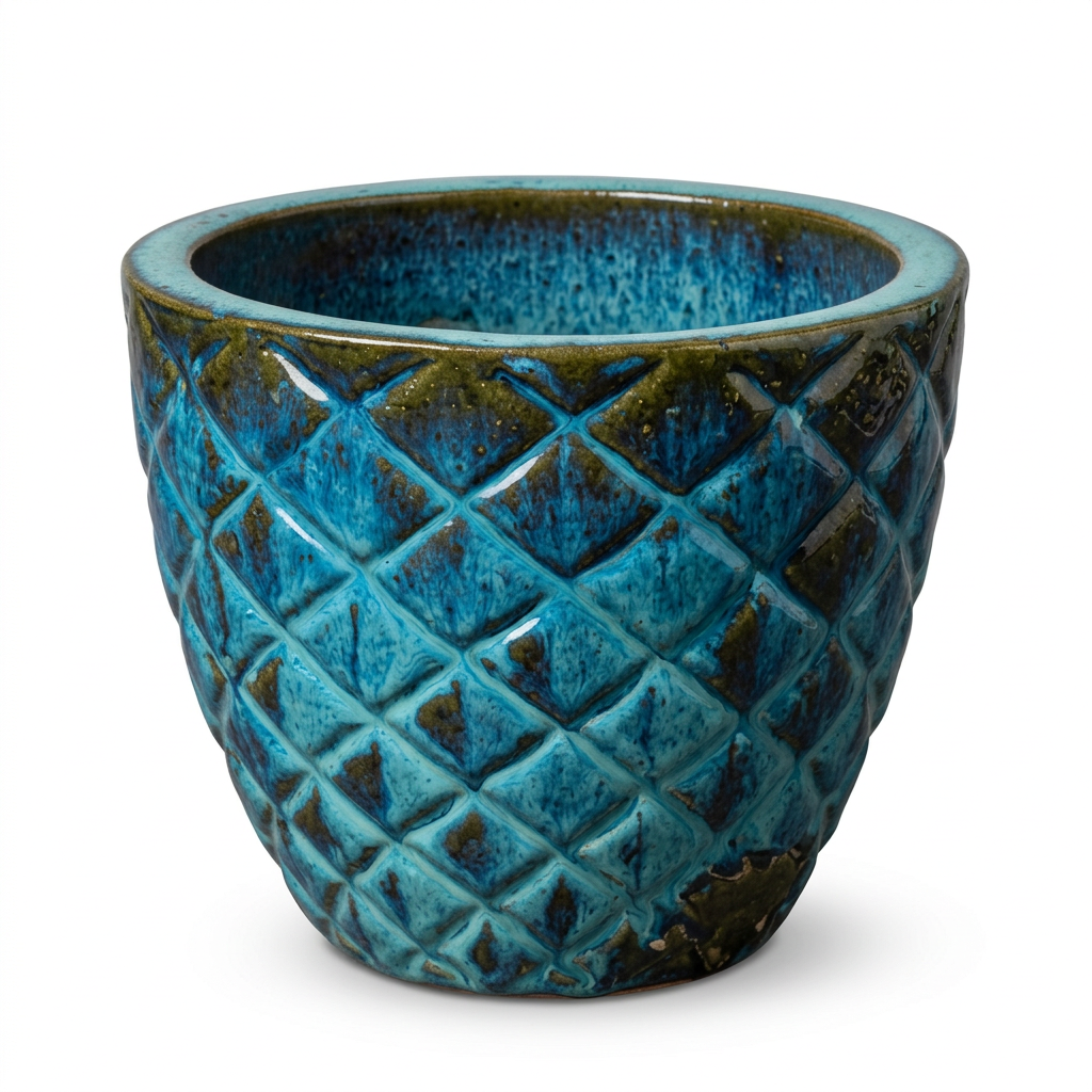 Azure Diamond Glazed Terracotta Garden Pot