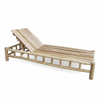 Teak wood lounger with raised backrest 