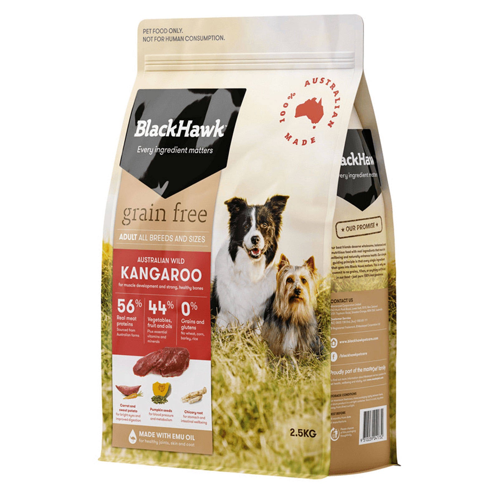 Black Hawk Dog Food Grain Free Kangaroo 2.5kg Animal Pet Australian Made Premium