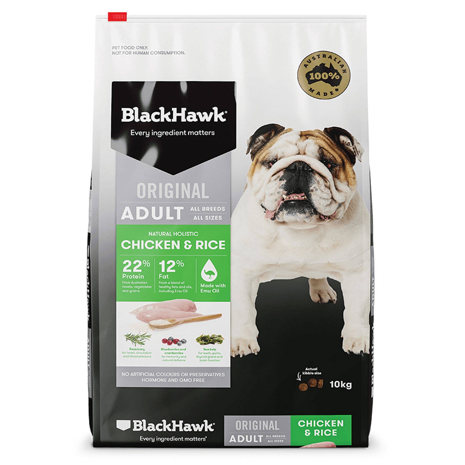 Black Hawk Dog Food Adult Chicken & Rice 10kg Animal Pet Australian Made