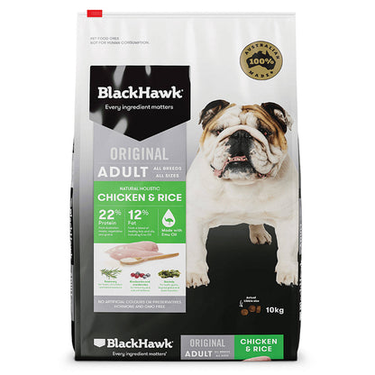 Black Hawk Dog Food Adult Chicken & Rice 10kg Animal Pet Australian Made