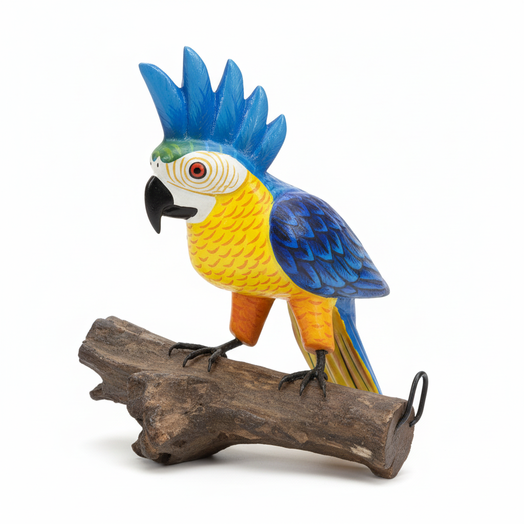 Blue and Yellow Parrot Figurine - White Background