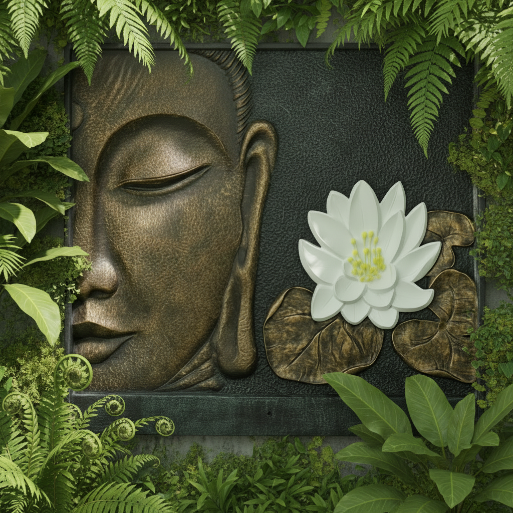 Buddha Face Lotus Wall Plaque Garden