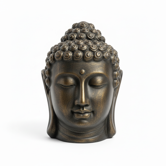 Buddha head statue with refined features