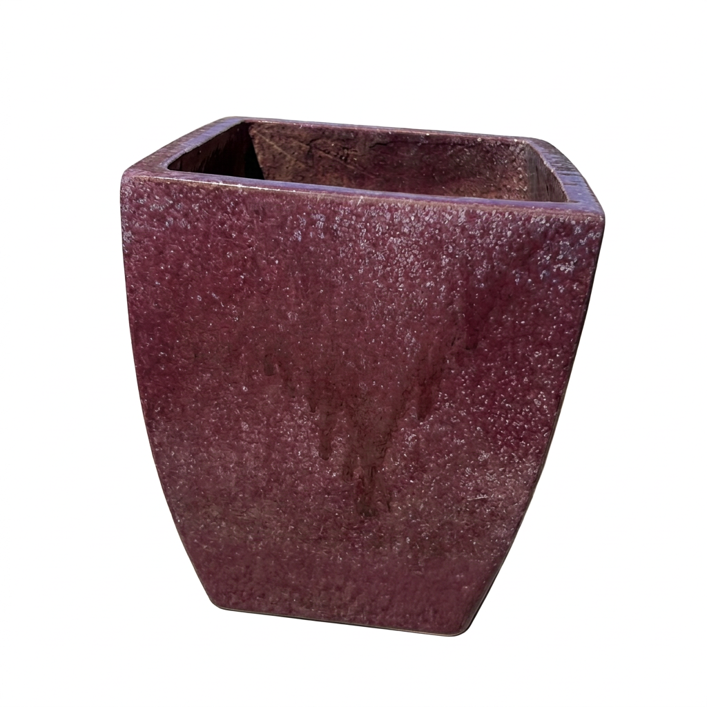 Burgundy pot with cleaned-up lower glaze and a straight bottom edge