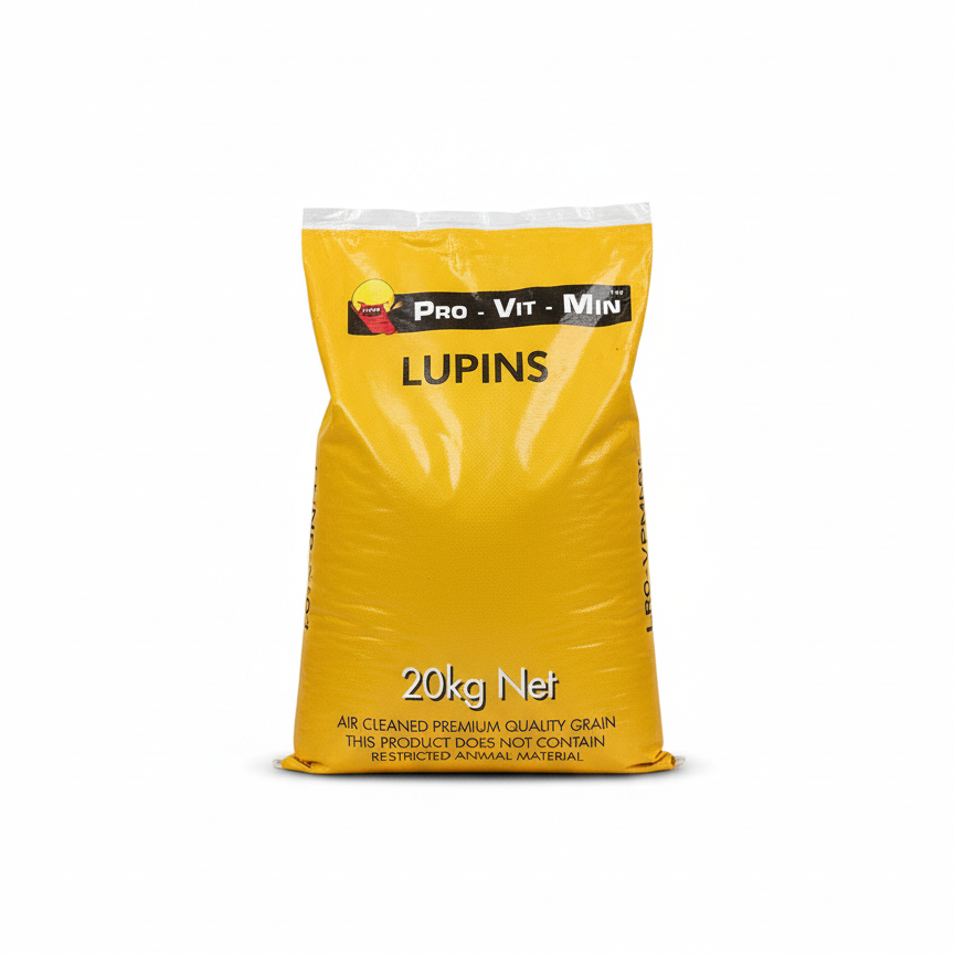 Cleaned Pro-Vit-Min Lupins bag on white background