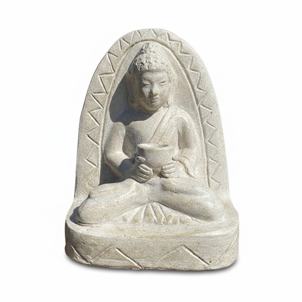 Cream Stone Buddha with Arch