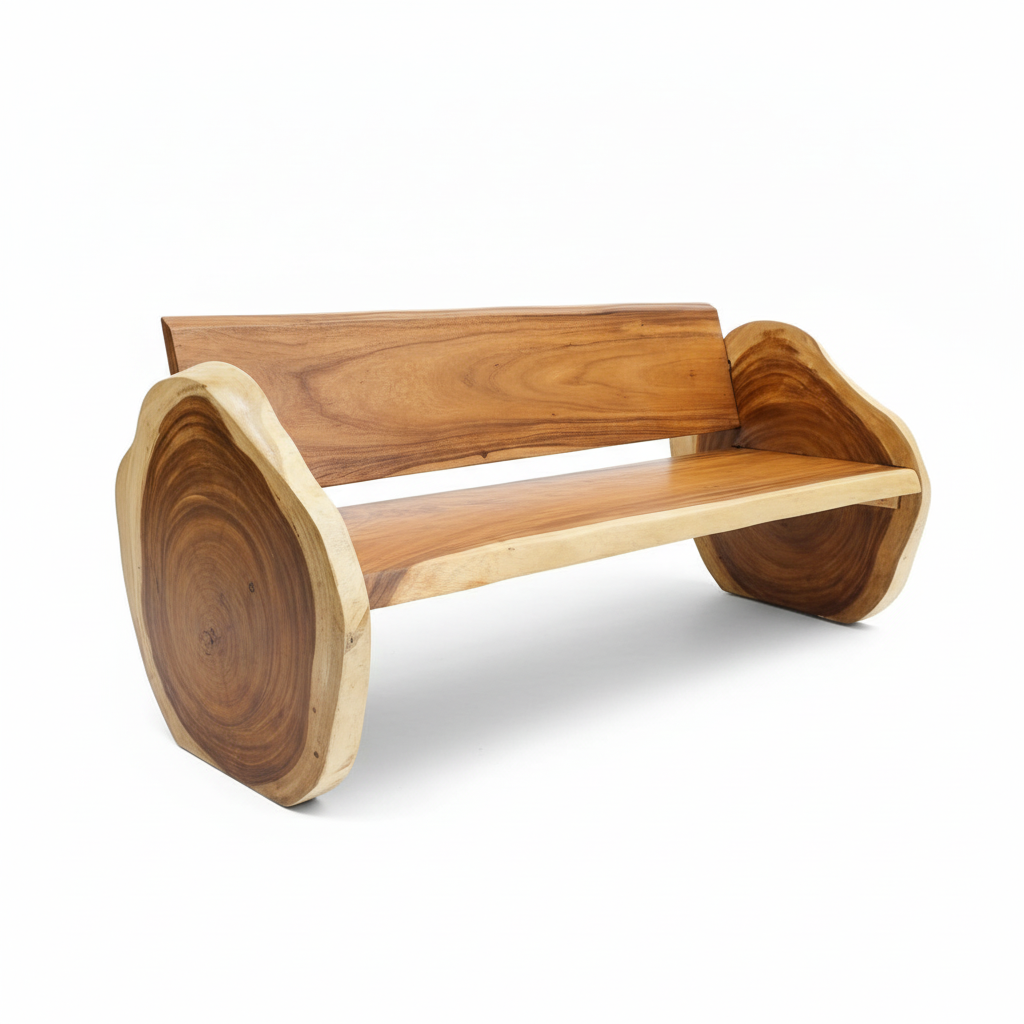 Curved Wooden Bench with Log Ends