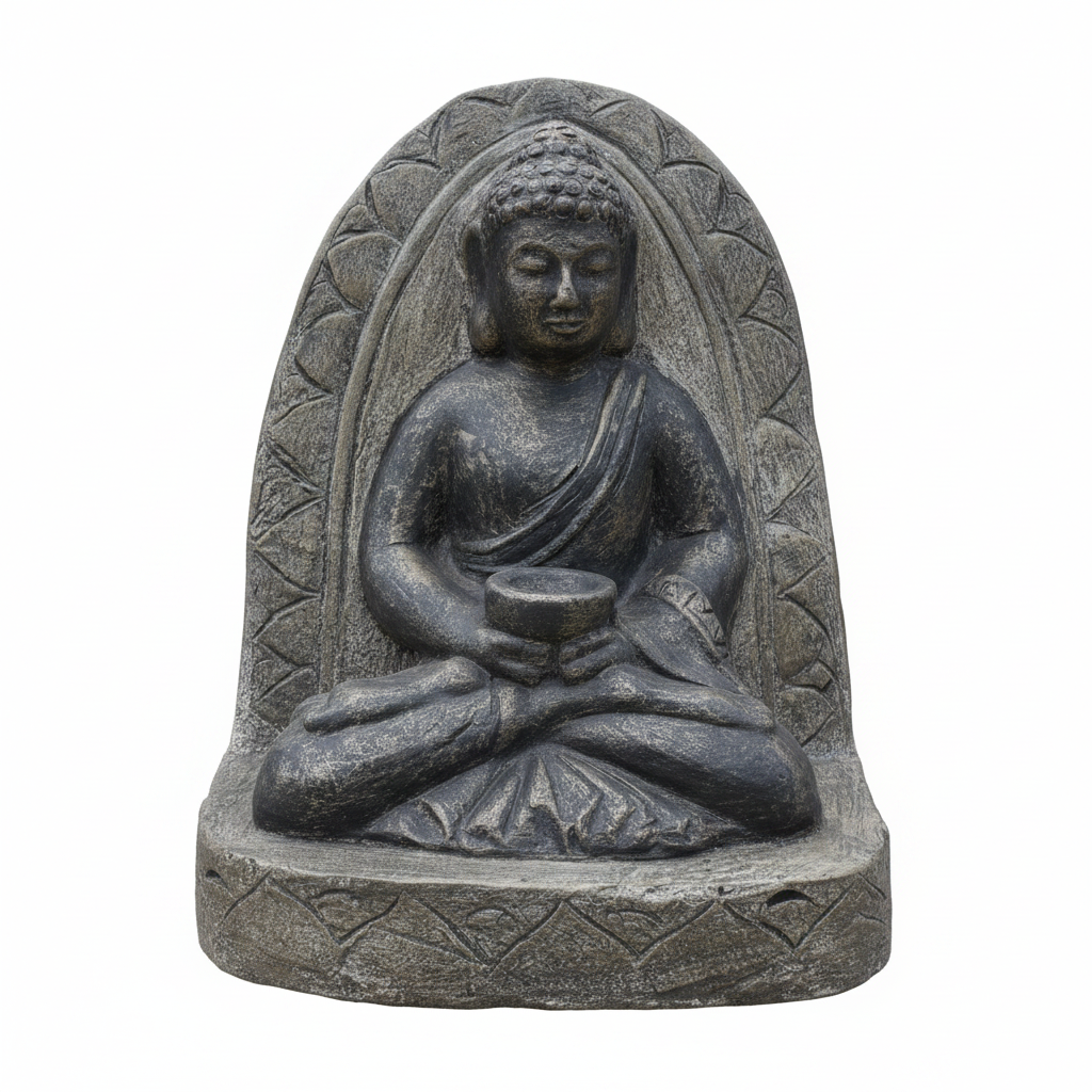 Dark Charcoal Buddha with Leaf Arch