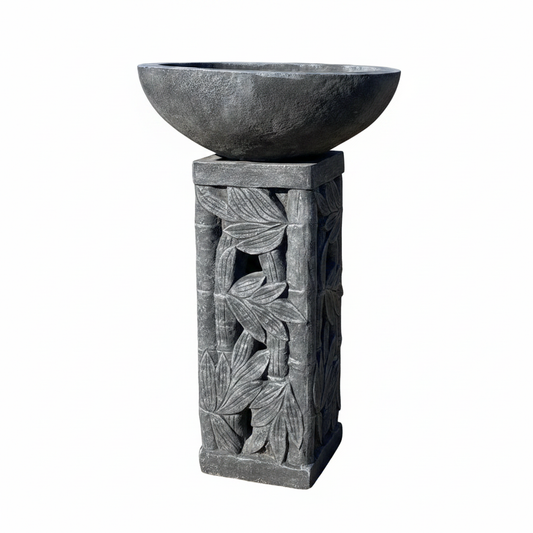 Dark Stone Bird Bath - White Background Square