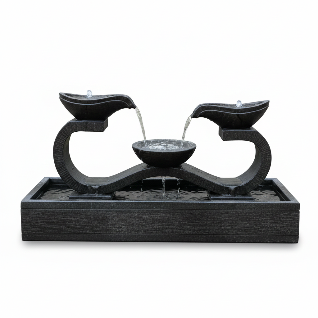 Double Curve Black Stone Water Fountain 