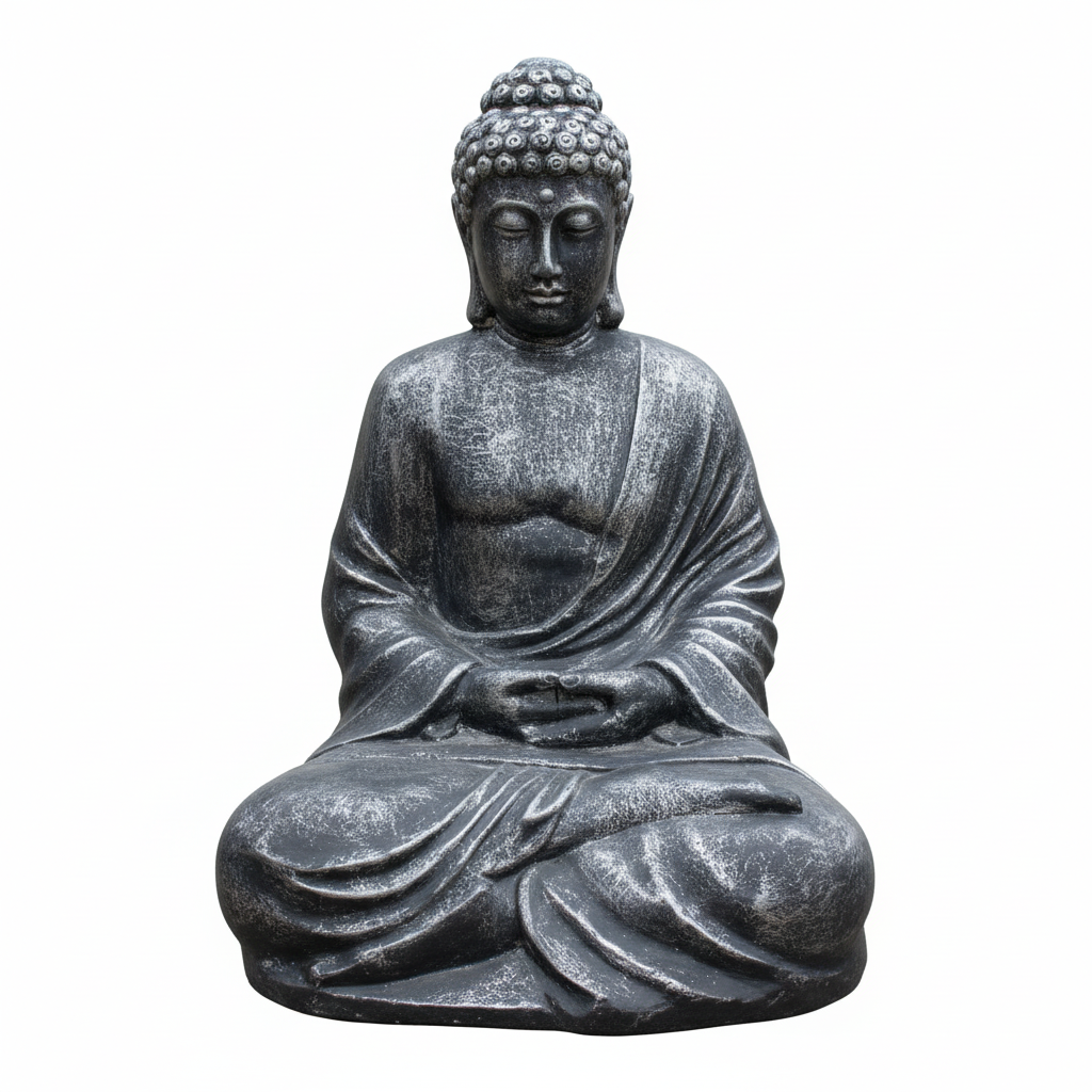 Grey Buddha Statue on White Background