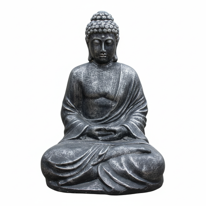 Grey Buddha Statue on White Background