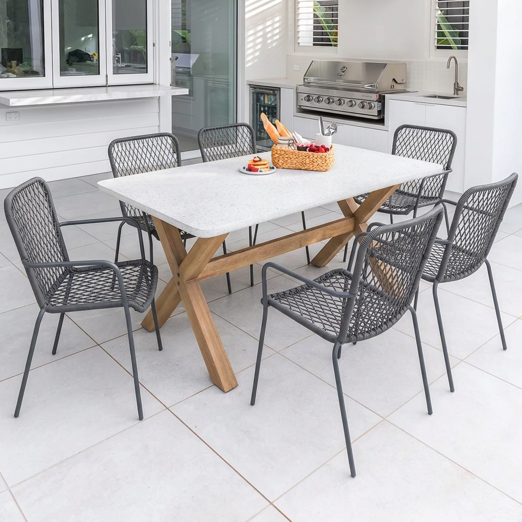 Hatman Terrazzo Dining Table 140cm with Sierra Chairs Display