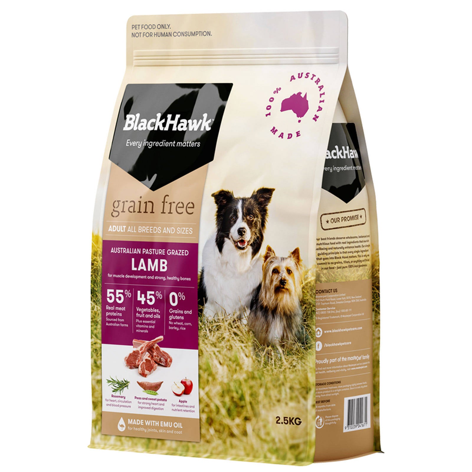 Black Hawk Dog Food Grain Free Lamb 2.5kg Animal Pet Australian Made Premium