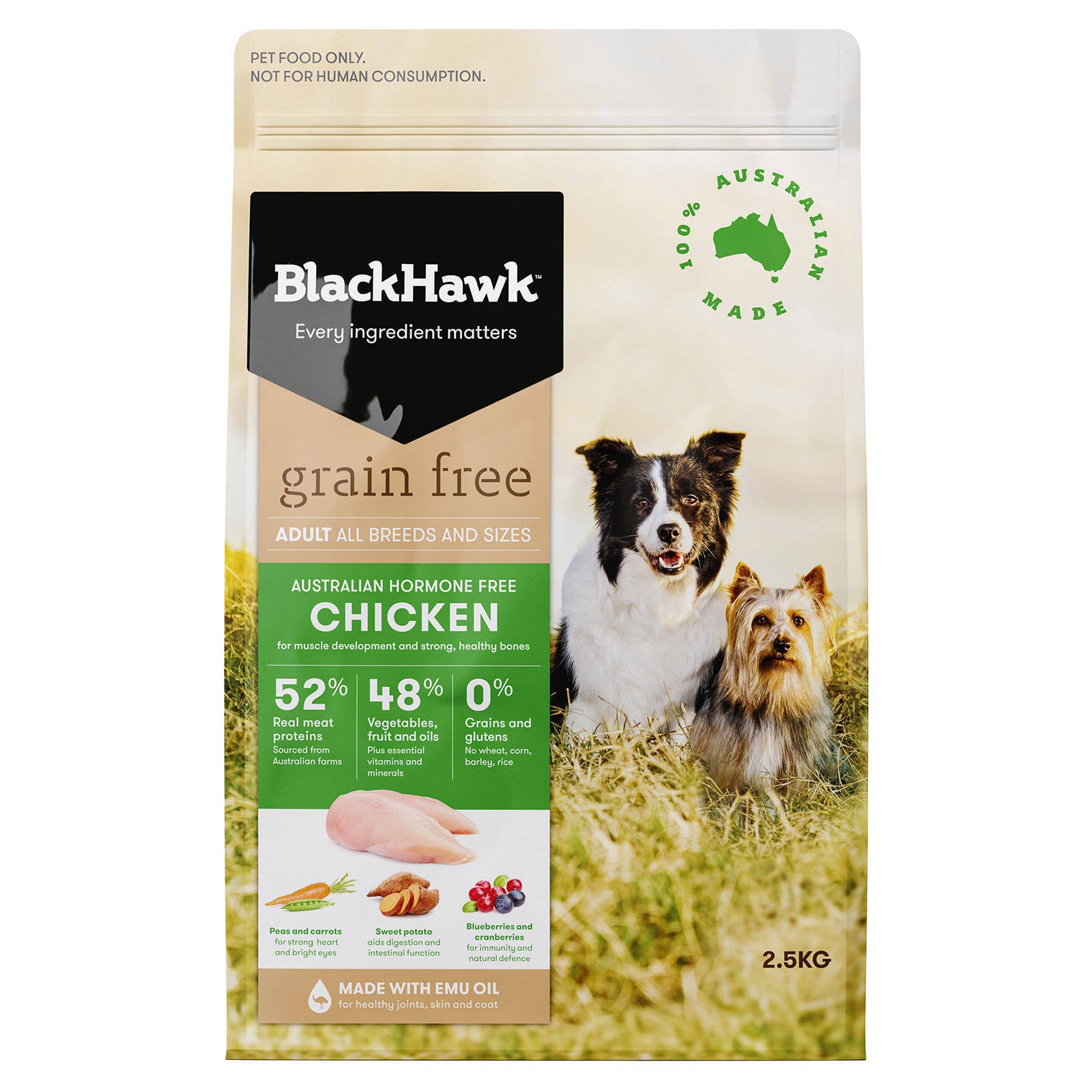 Black Hawk Dog Food Adult Grain Free Chicken 2.5kg Holistic Australian Made