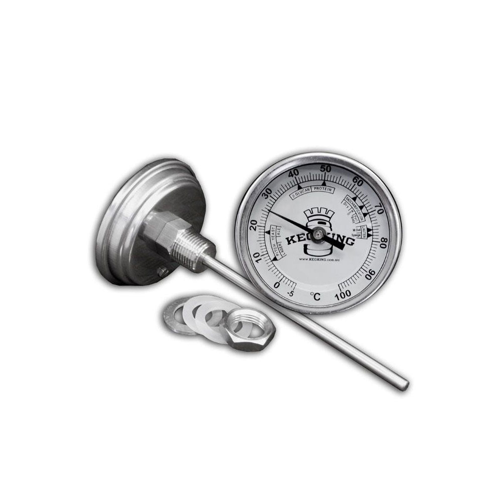 KEG KING Bi-Metal 3inch Dial Weldless Thermometer-Long Stem 132mm