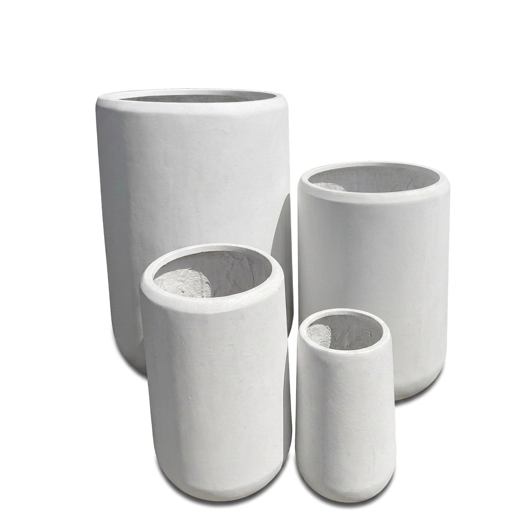 Lam Thanh Poly Sante Coastal White Contemporary Cylinder Garden Pot
