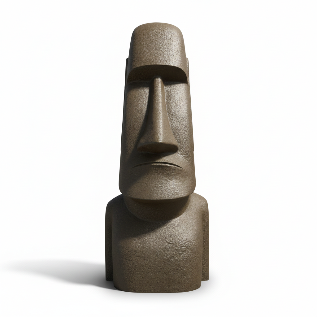 Moai Statue Dark Khaki Brown-Grey on White