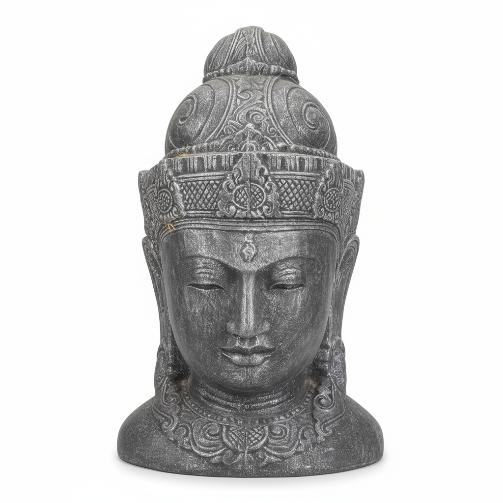 Ornate Buddha Head Sculpture - Solid