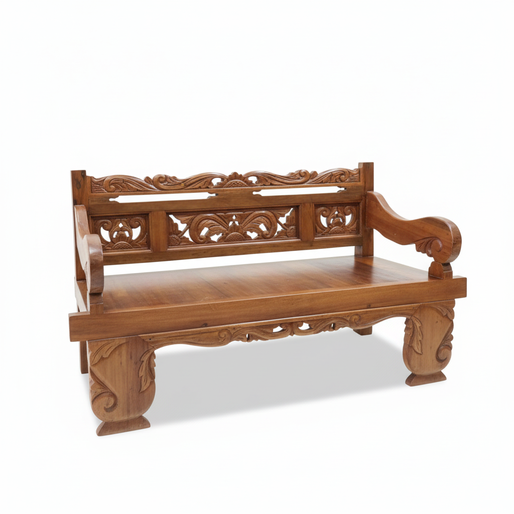 Ornate Carved Wooden Bench - Borderless