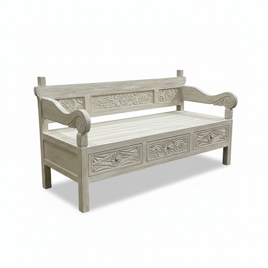 Ornate Carved Wooden Daybed with Drawers 