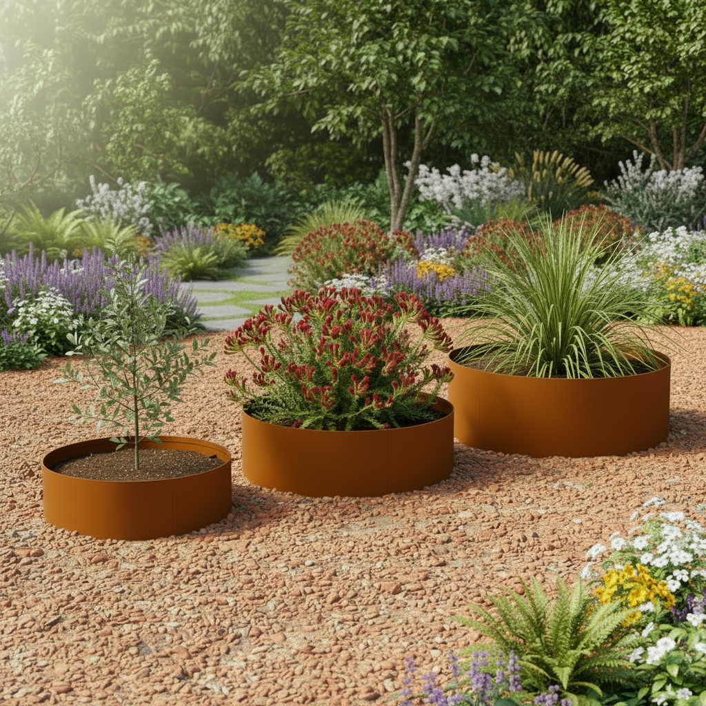 Photo-realistic Corten Steel Tree Rings in Australian Coastal Garden