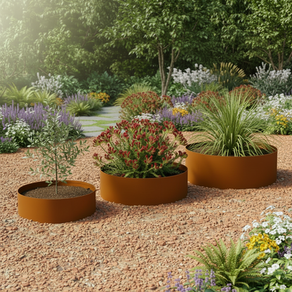 Photo-realistic Corten Steel Tree Rings in Australian Coastal Garden