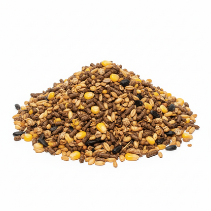 Pile of feed on white background
