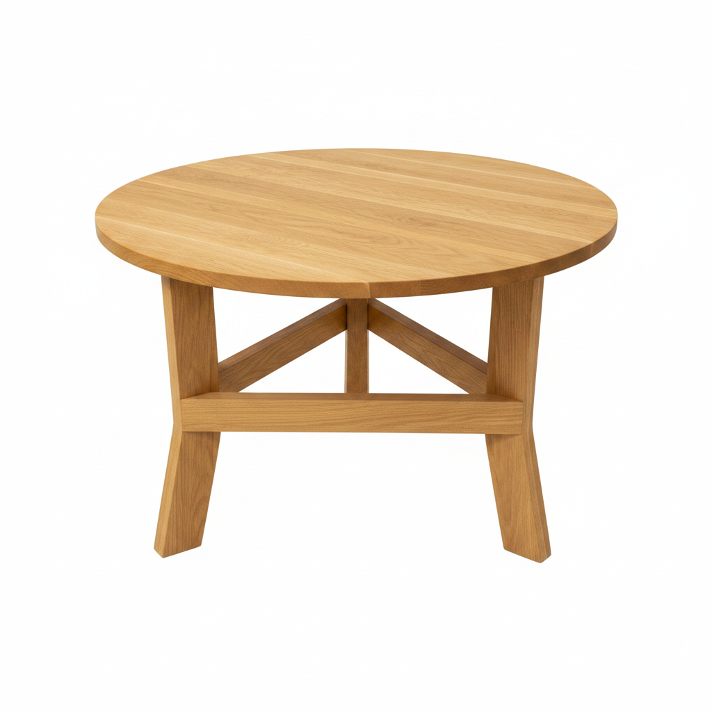 Round Oak Coffee Table – 3 Legs, White Background