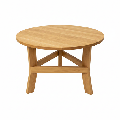 Round Oak Coffee Table – 3 Legs, White Background