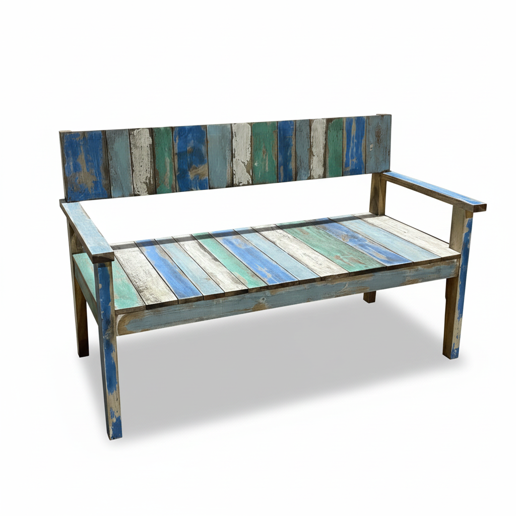 Rustic bench on white background