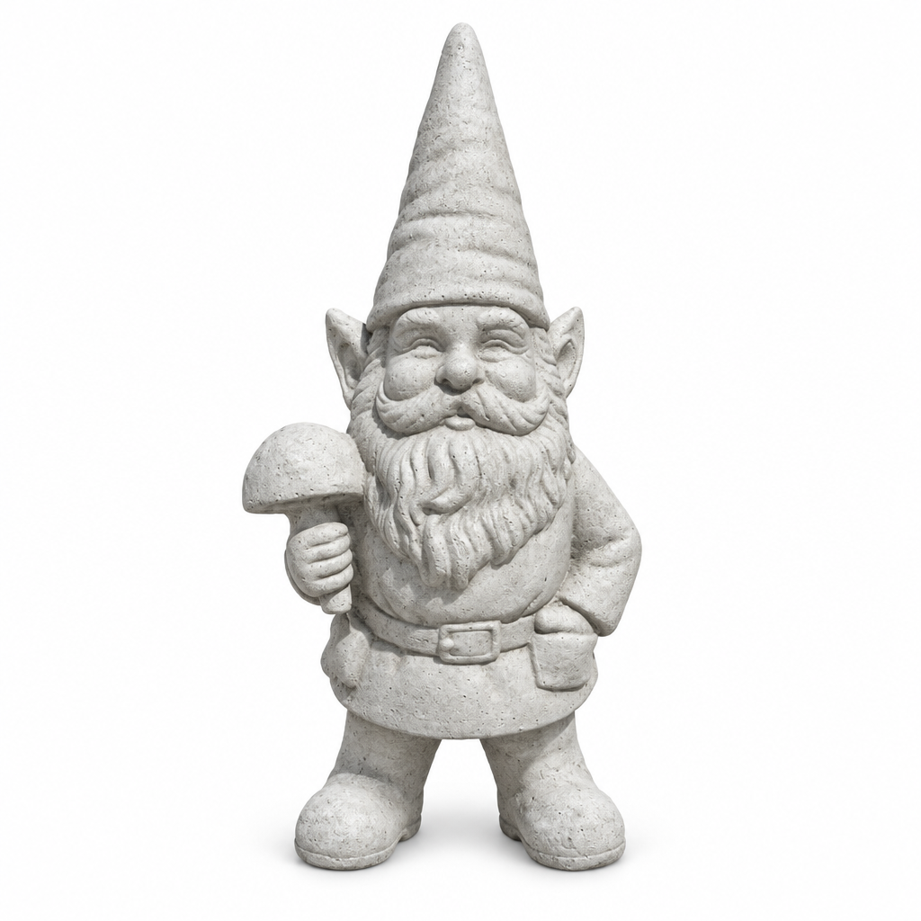 Single garden gnome on a white background, square image