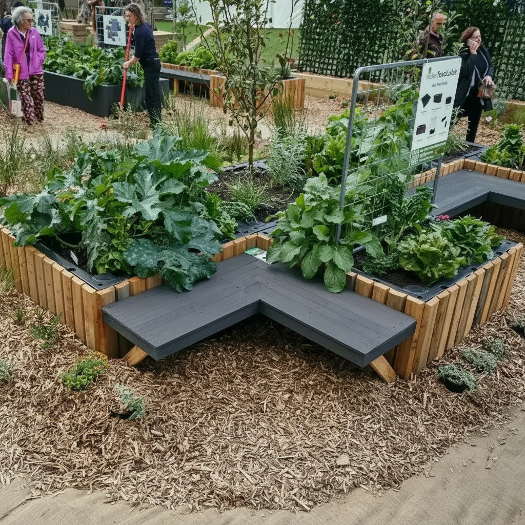 Square raised garden bed display