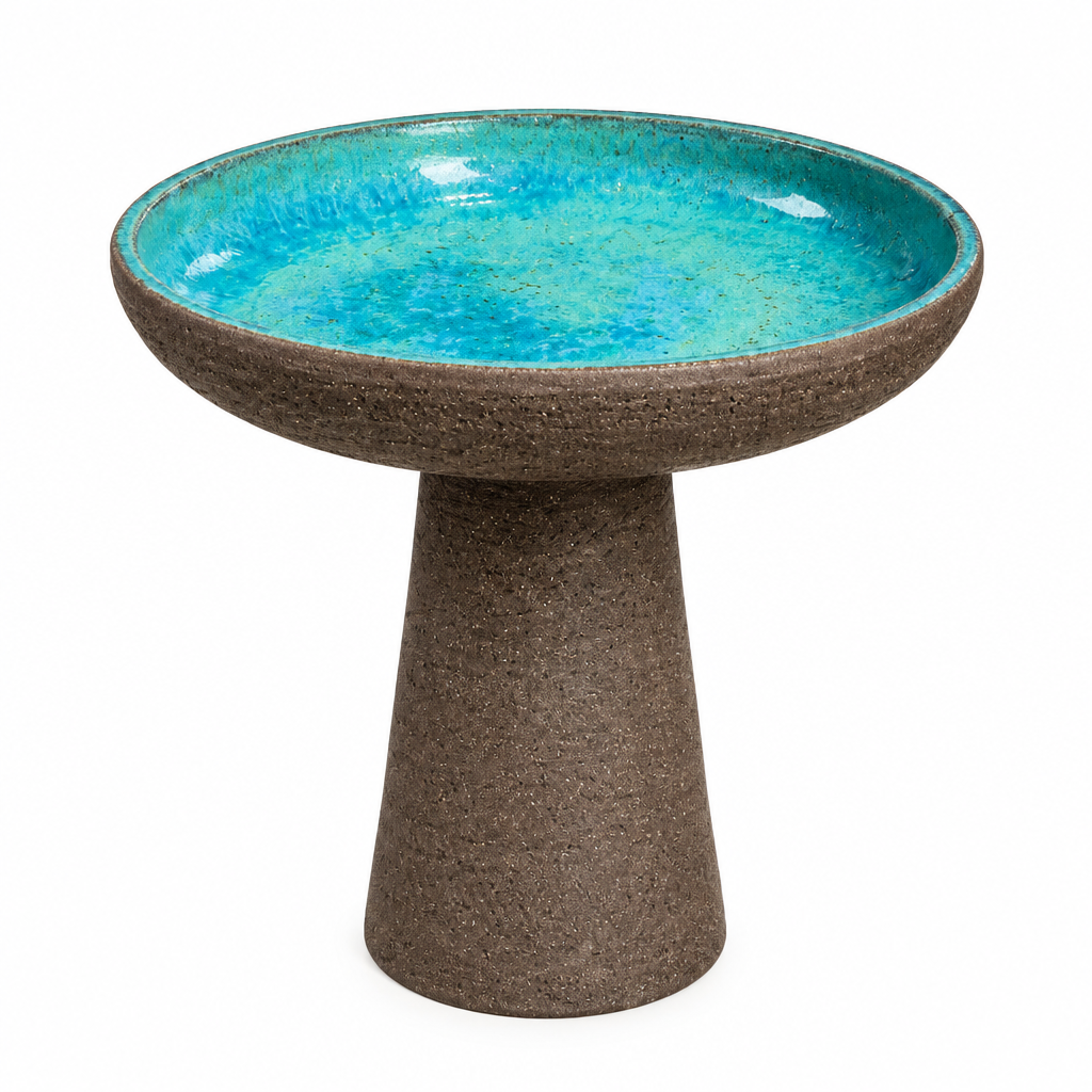 Terracotta Works Graphite Mondo Birdbath Aqua